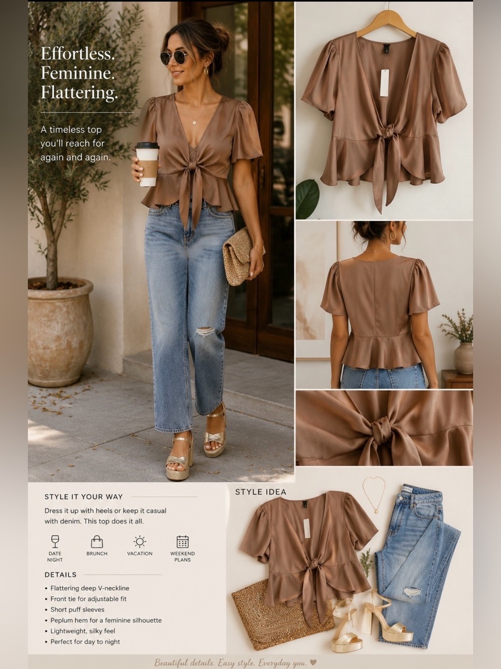🤎 Wild Fable NWT Satin Tie-Front Peplum Blouse XXL
